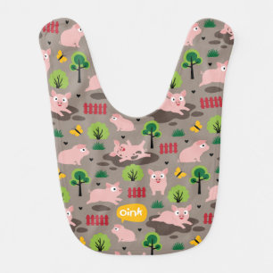 Happy Piglets In The Mud Baby Bib