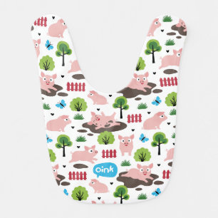 Happy Piglets In The Mud  Baby Bib