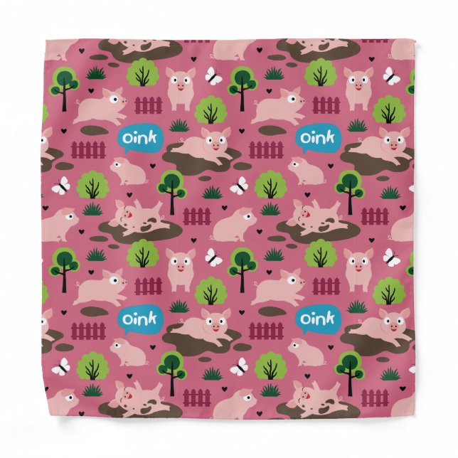 Happy Piglets In The Mud  Bandana (Front)