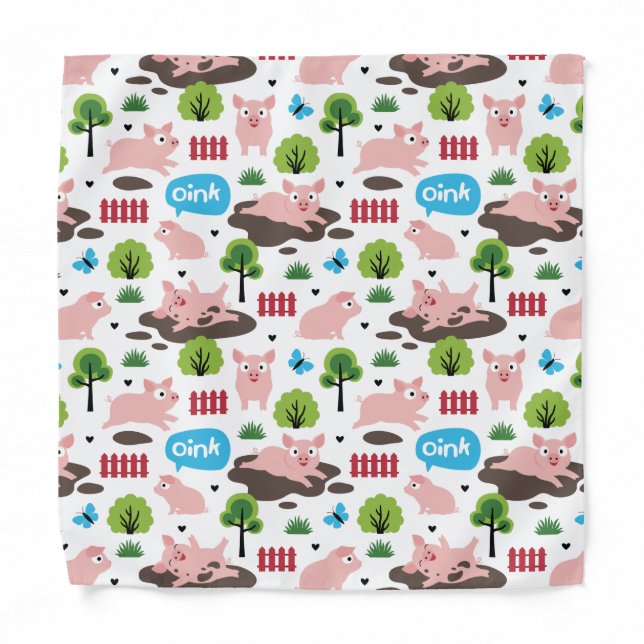 Happy Piglets In The Mud  Bandana (Front)