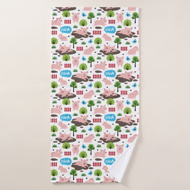 Happy Piglets In The Mud  Bath Towel (Bath Towel)