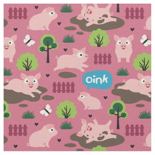Happy Piglets In The Mud  Fabric