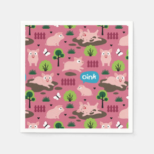 Happy Piglets In The Mud Napkins