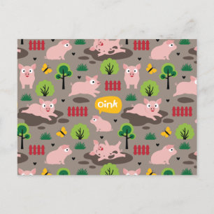 Happy Piglets In The Mud Postcard