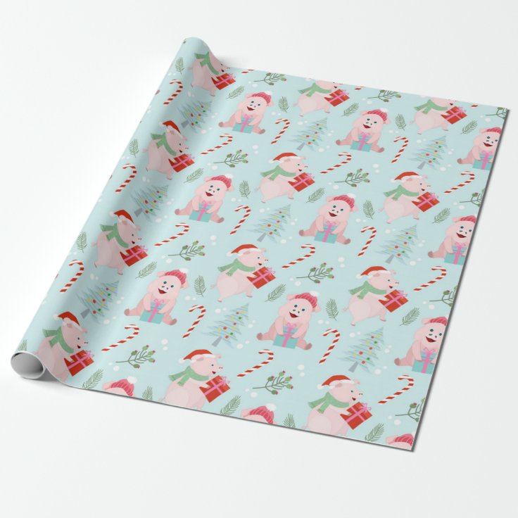 Happy Pigs Christmas Pattern Wrapping Paper Zazzle