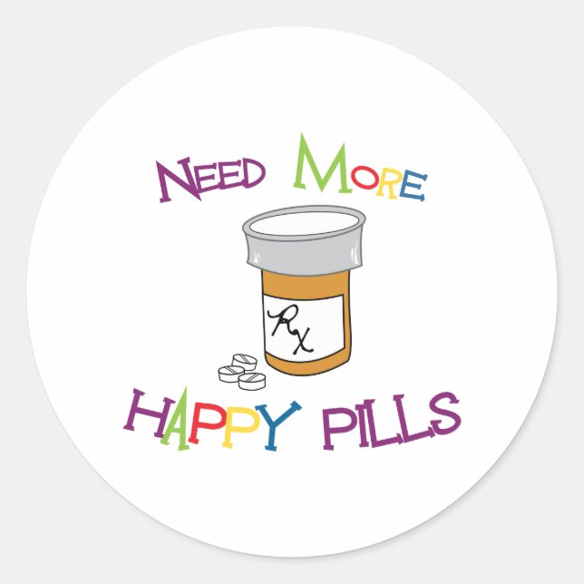 Happy Pills Classic Round Sticker (Front)