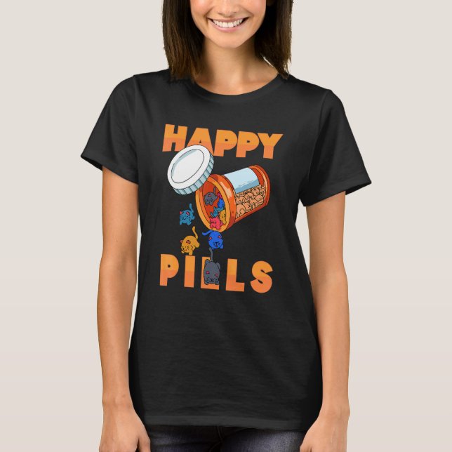 Happy Pills Daily Pill Organizer With Cute Animals T-Shirt (Front)