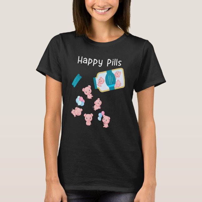 Happy Pills Pig  Cute T-Shirt (Front)
