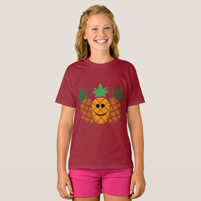 Happy Pineapple Design - Girls' Basic T-Shirt (Front Full)
