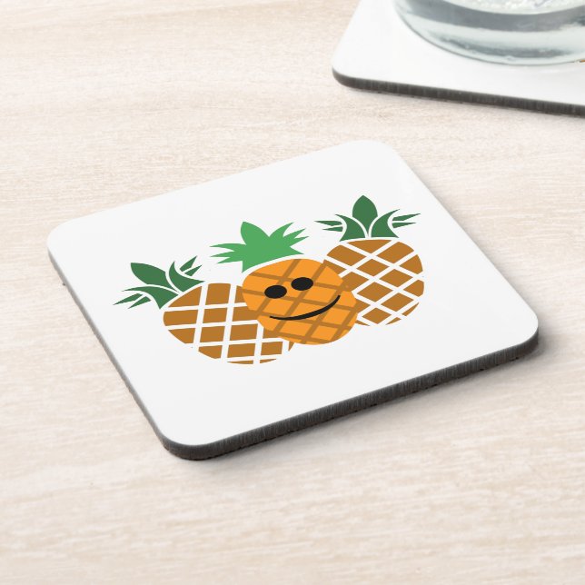 Happy Pineapple Design - Hard Plastic coasters wit (Left Side)
