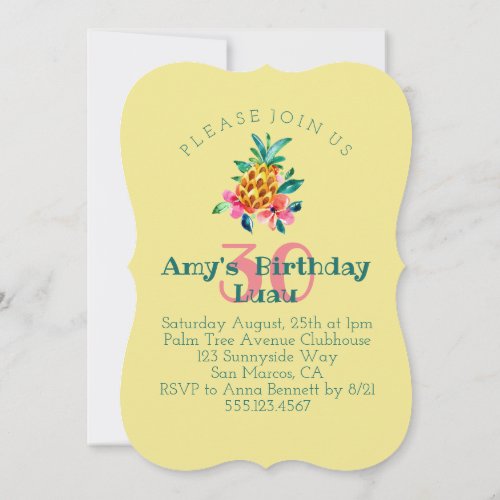 Happy Pineapple Luau Birthday Party Invitation