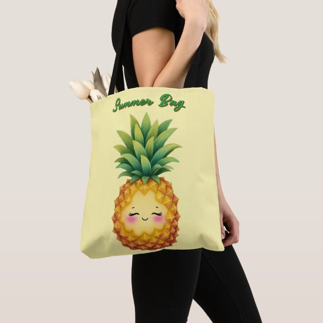 Happy Pineapple Summer Tote Bag (Close Up)