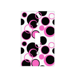 Happy Pink and Black Circles Light Switch Cover