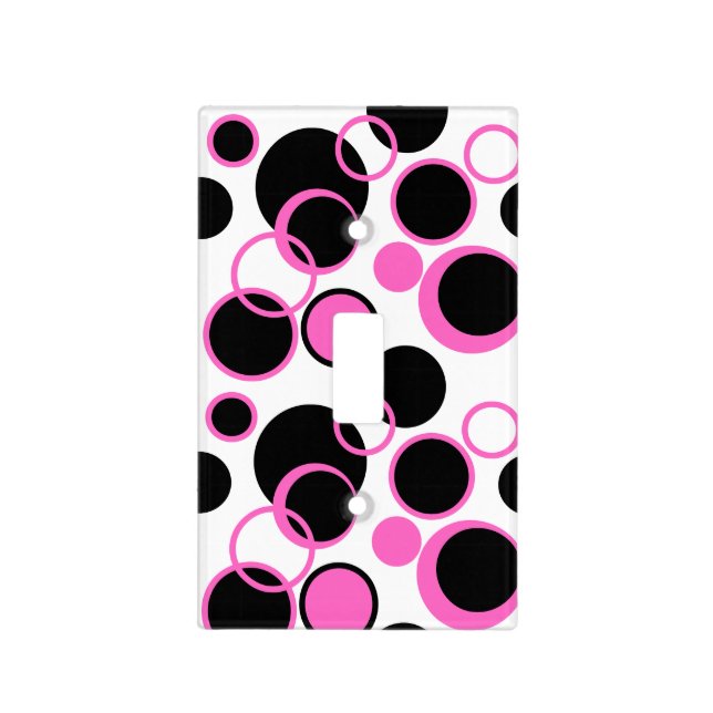 Happy Pink and Black Circles Light Switch Cover (Front)