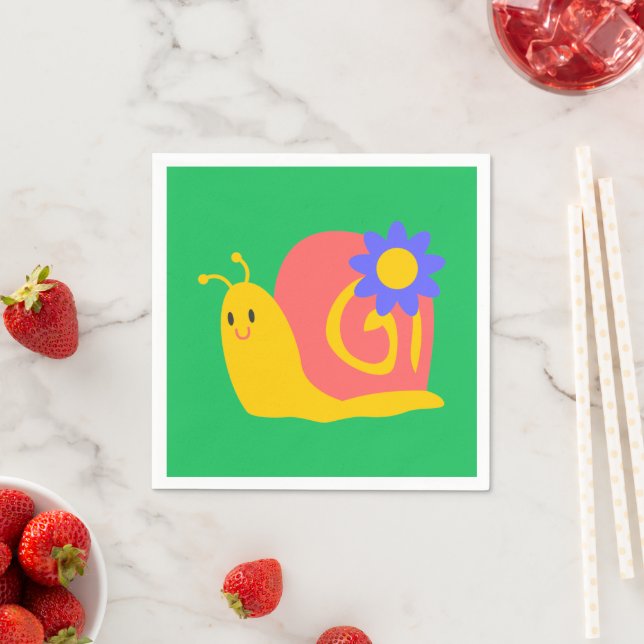 Happy pink and green snail napkins (Insitu)