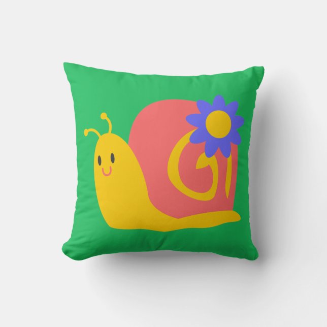 Happy pink and green snail throw pillow (Front)