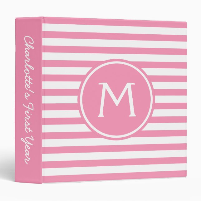 Happy Pink and White Stripe Memory Album Binder (Front/Spine)