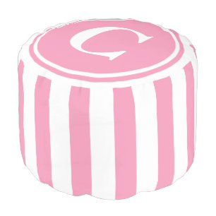 Happy Pink and White Stripes Monogram Pouf