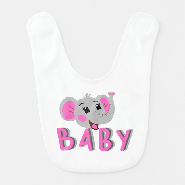 Happy Pink Baby Elephant  Baby Bib (Front)