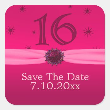 Happy Pink Birthday 16 Fun Square Sticker by StarStruckDezigns at Zazzle