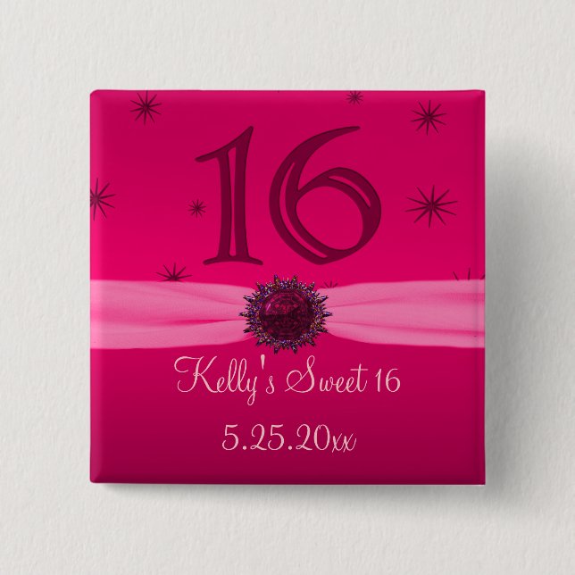 Happy Pink Birthday 16 Keepsake Pinback Button (Front)