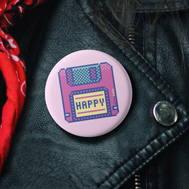 Happy Pink Blue Pixel Art 90s Floppy Disk Button (Happy Pink Blue Pixel Art 90s Floppy Disk Button)