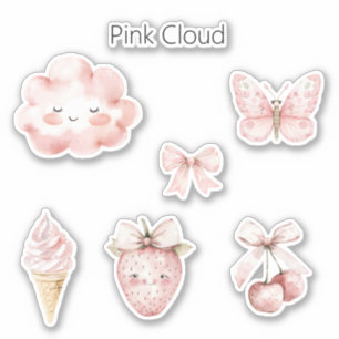 Happy Pink Cloud Eyelashes Butterfly Strawberry Sticker
