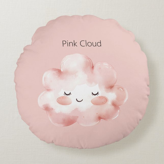Happy Pink Cloud Eyelashes Round Pillow (Front)