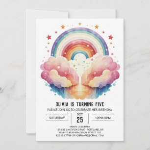 Happy Pink Clouds Girl Birthday Invitation