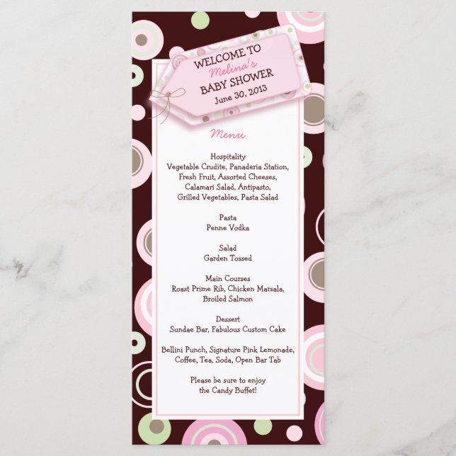 Happy Pink Dots Baby Shower Menu Card (Front)