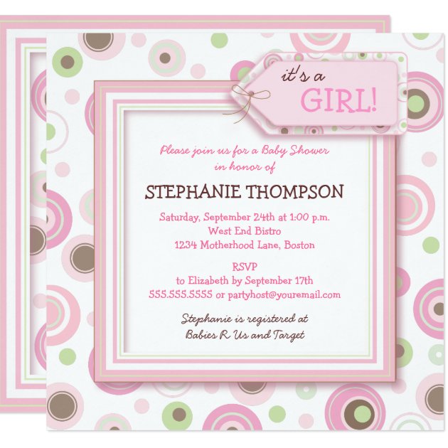 Happy Pink Dots Girl Baby Shower Invitation