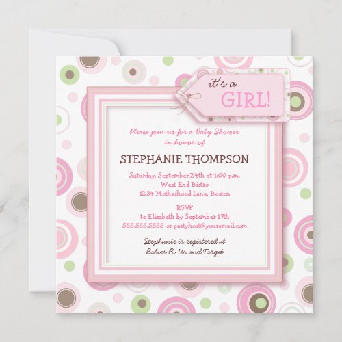 Happy Pink Dots Girl Baby Shower Invitation