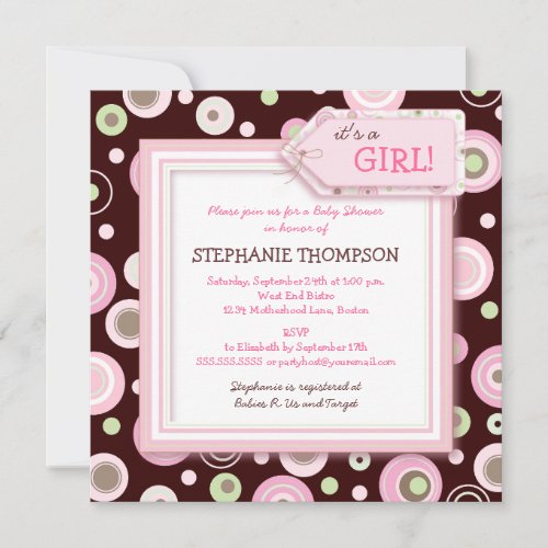 Happy Pink Dots Girl Baby Shower Invitation