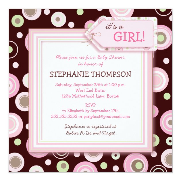 Happy Pink Dots Girl Baby Shower Invitation