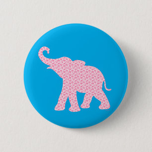 Happy Pink Elephant-Art Pattern Cute Button