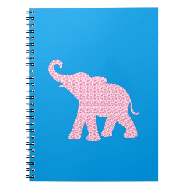 Happy Pink Elephant-Art Pattern Cute Notebook (Front)