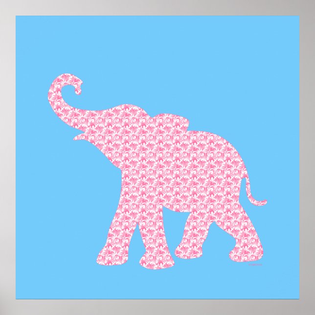 Happy Pink Elephant Art Pattern Cute Poster (Front)