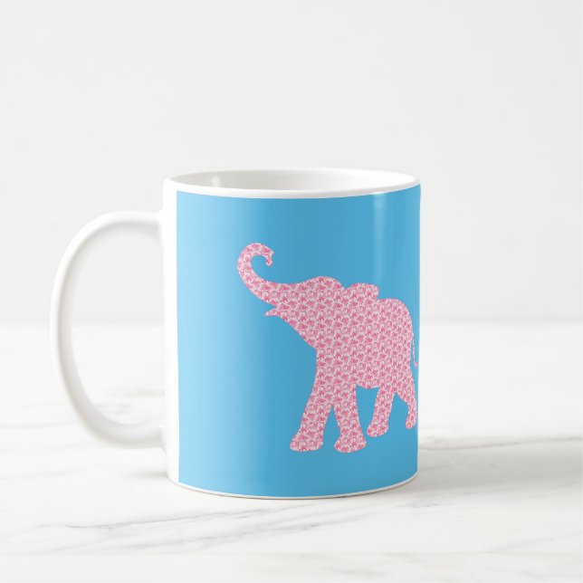 Happy Pink Elephant-Art Pattern Modern Coffee Mug (Left)