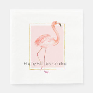 Happy Pink Flamingo Birthday Napkins
