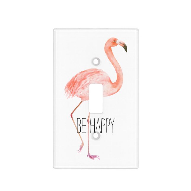 Happy Pink Flamingo Light Switch Cover (Front)
