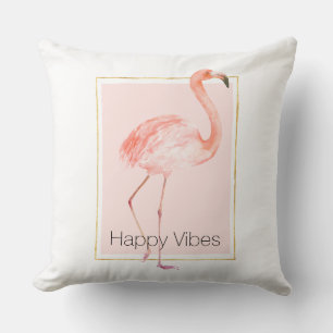 Happy Pink Flamingo Throw Pillow