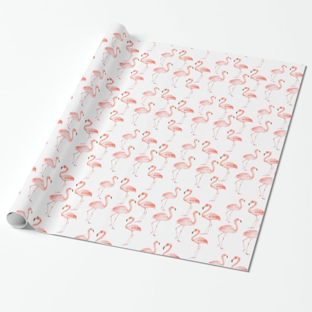 Happy Pink Flamingos Birthday Wrapping Paper (Unrolled)