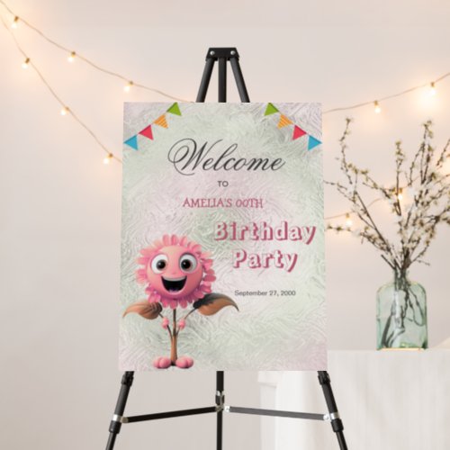 Happy Pink Flower Birthday Welcome Foam Board