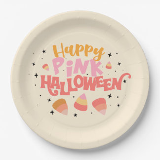 Happy Pink Halloween Paper Plate