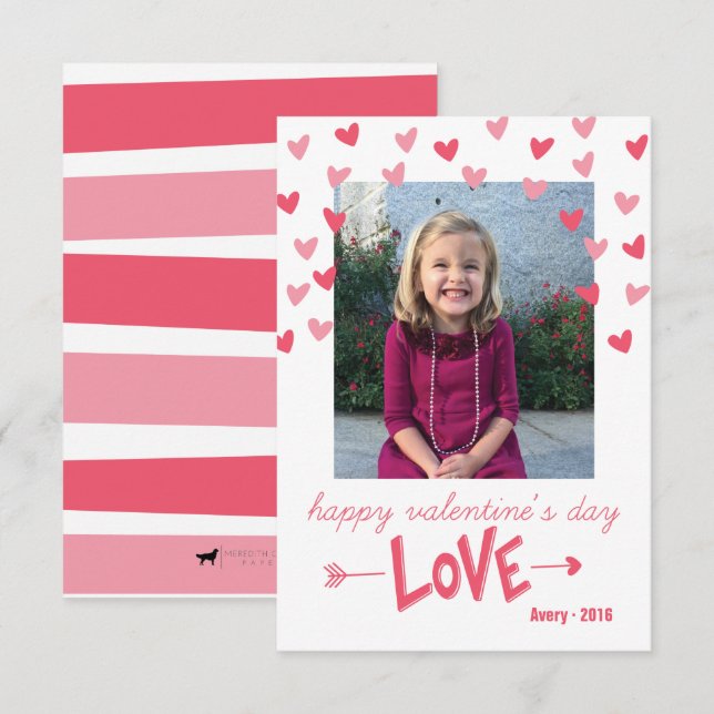 Happy Pink Hearts Valentine’s Photo Card (Front/Back)
