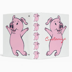 Happy Pink Pig Jumping Thunder_Cove 3 Ring Binder