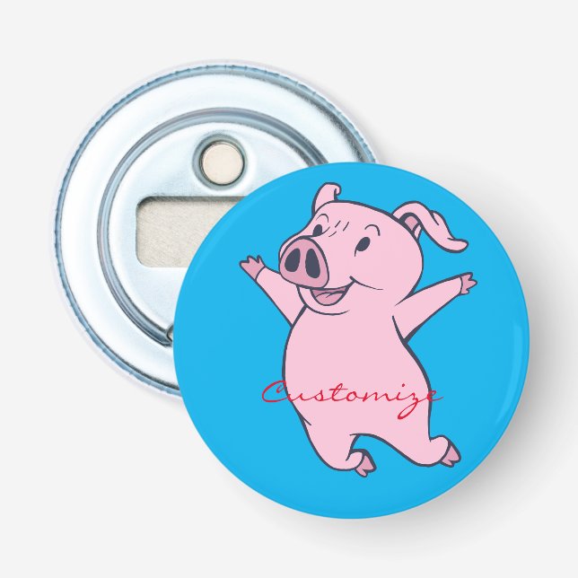 Happy Pink Pig Jumping Thunder_Cove Bottle Opener (Front)