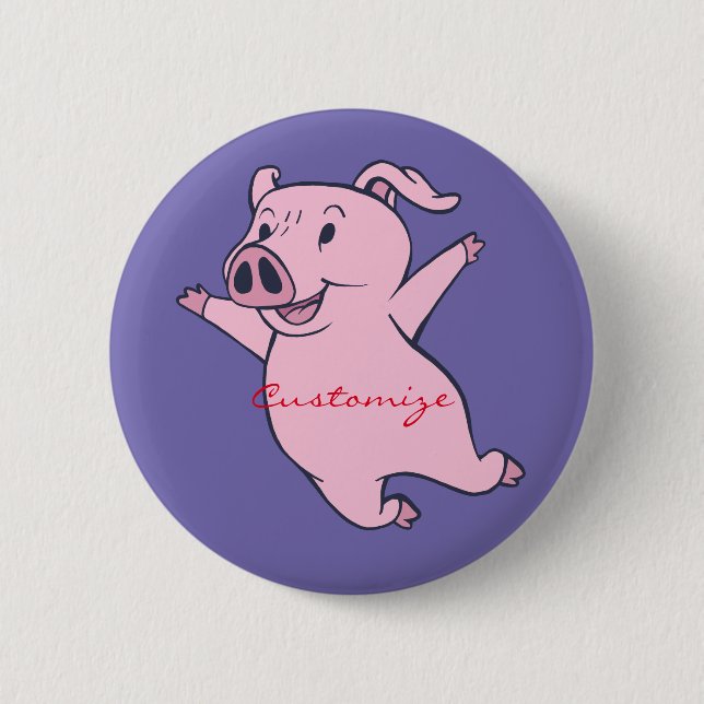 Happy Pink Pig Jumping Thunder_Cove Button (Front)