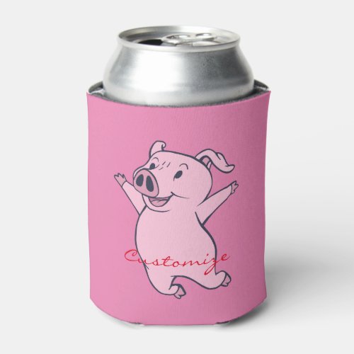 Happy Pink Pig Jumping Thunder_Cove Can Cooler