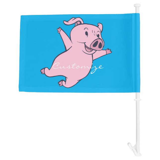 Happy Pink Pig Jumping Thunder_Cove Car Flag (Back)